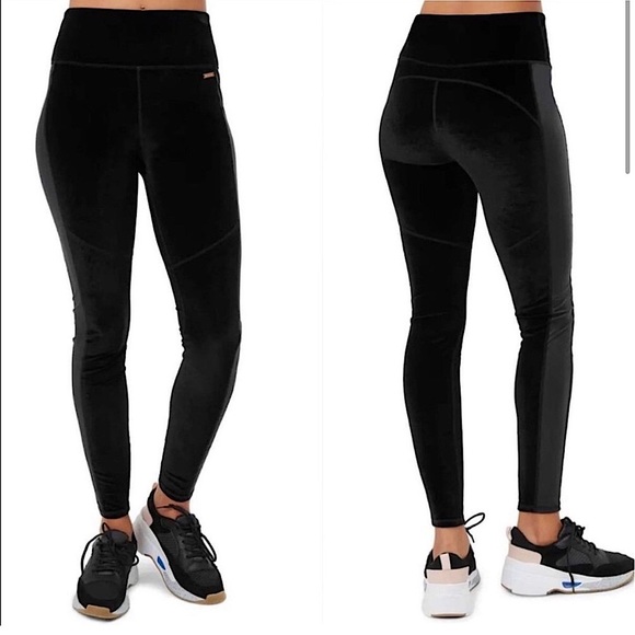 Sweaty Betty Velvet High Waisted Rise Leggings Side Stipe Velour Pants Black S - Picture 16 of 16